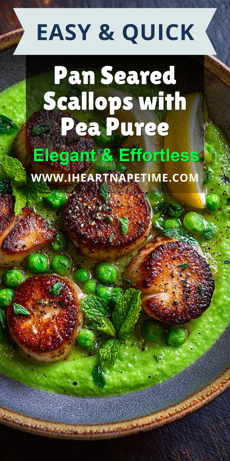 Pan Seared Scallops with Pea Puree served warm with cozy spices