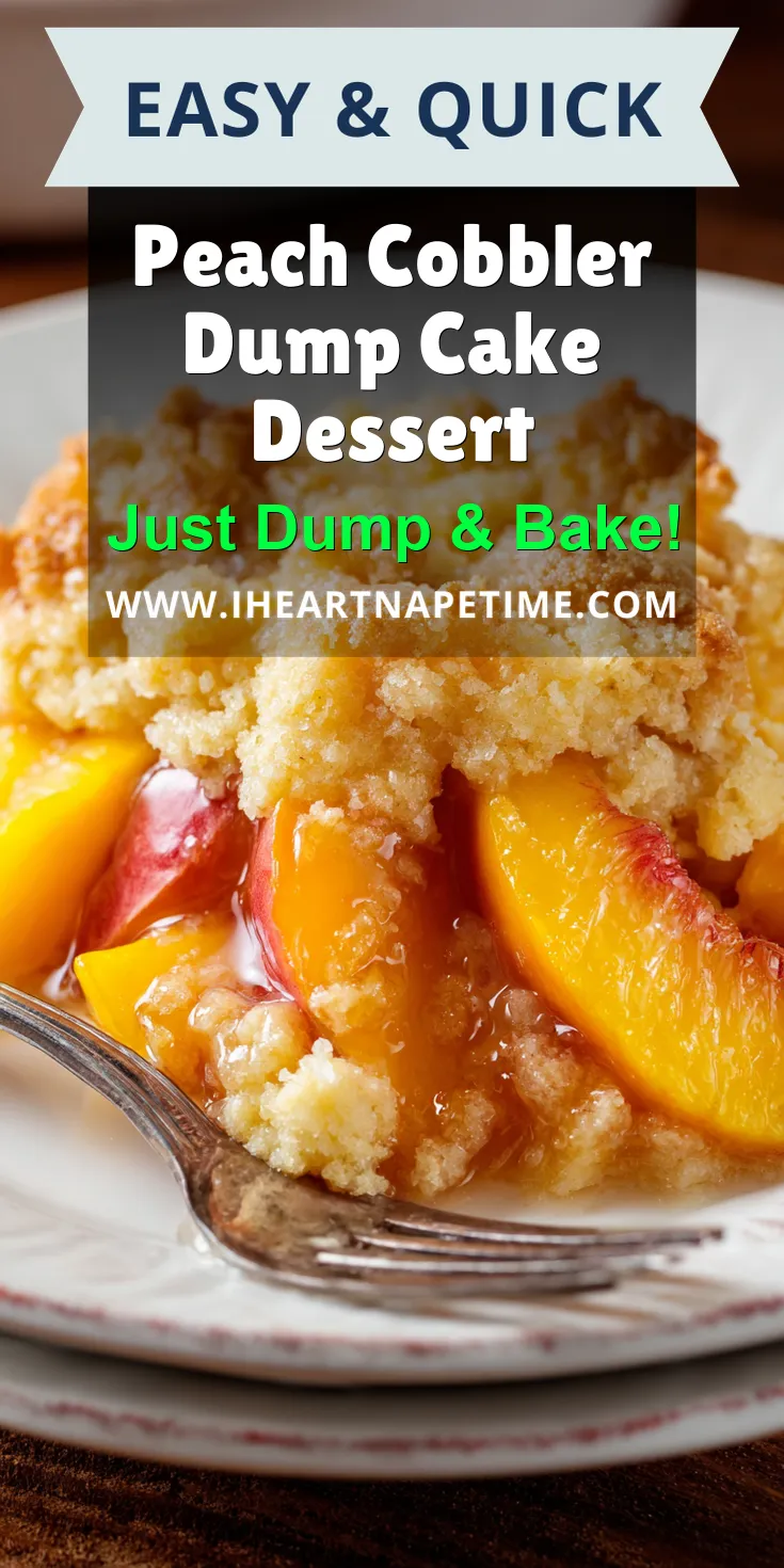 Peach Cobbler Dump Cake Dessert served warm with cozy spices