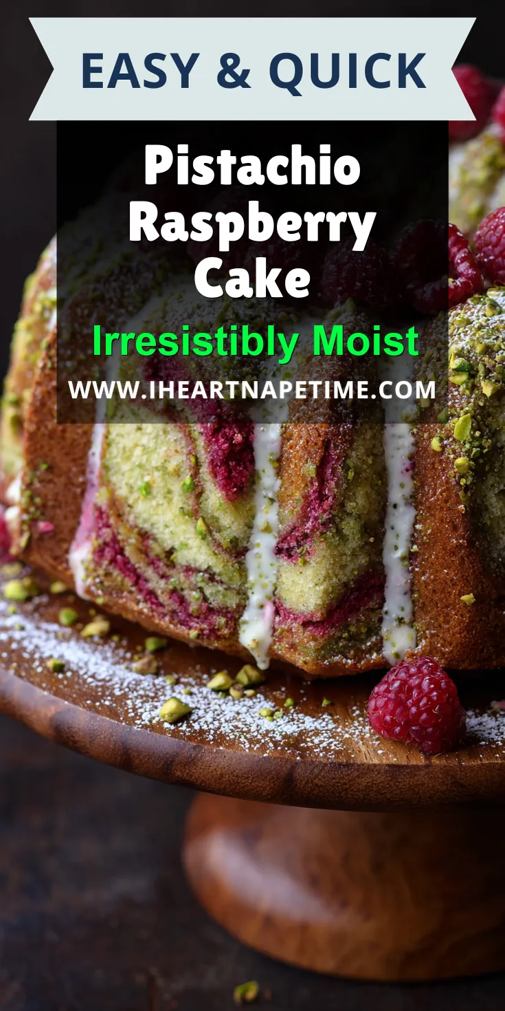 Pistachio Raspberry Cake served warm with cozy spices