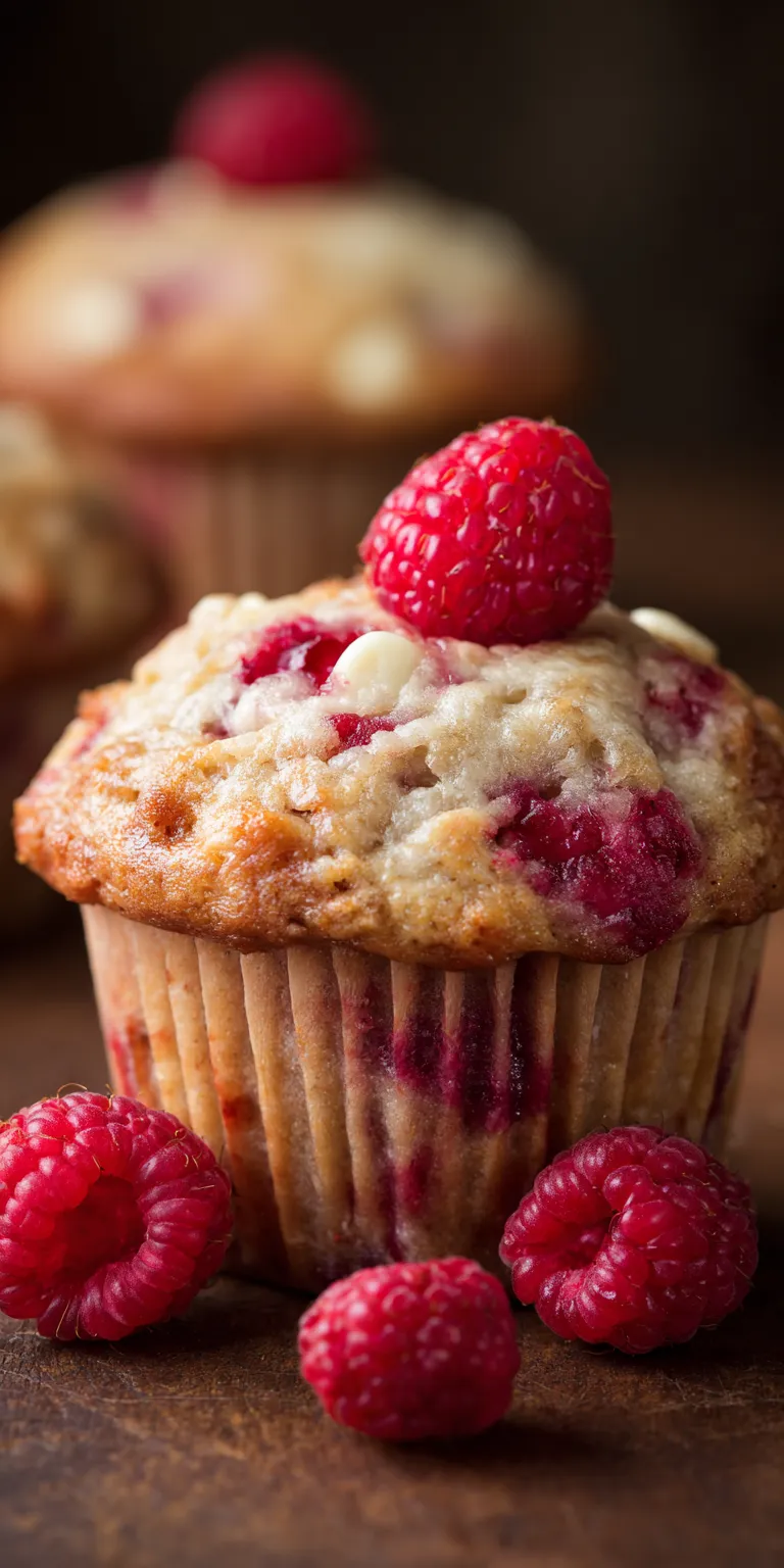 Raspberry White Chocolate Banana Muffins served warm with cozy spices