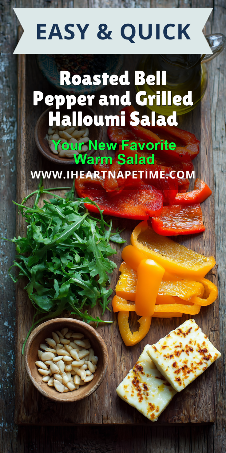 Roasted Bell Pepper and Grilled Halloumi Salad served warm with cozy spices
