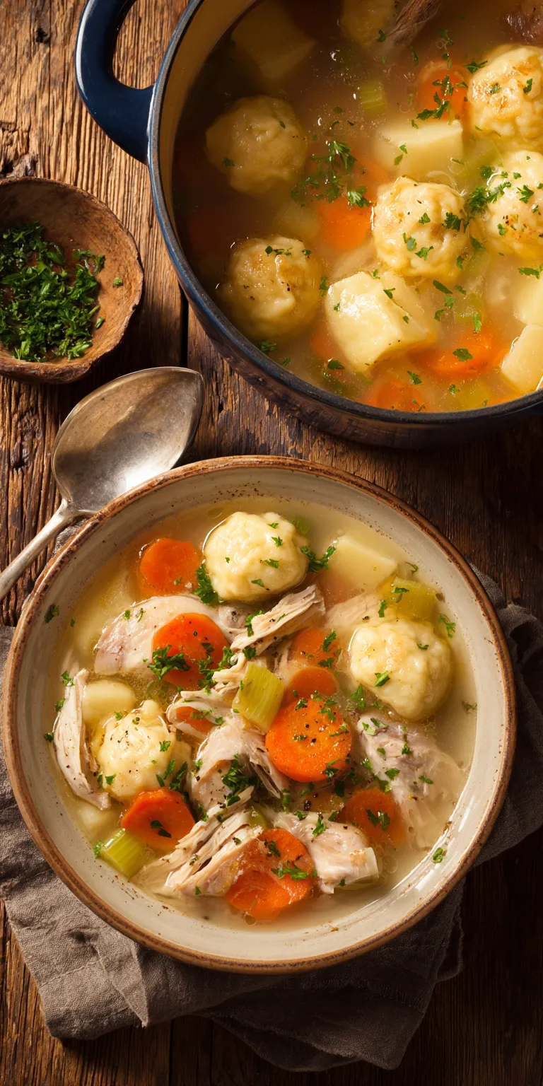 Rolled Dumplings Chicken Soup served warm with cozy spices