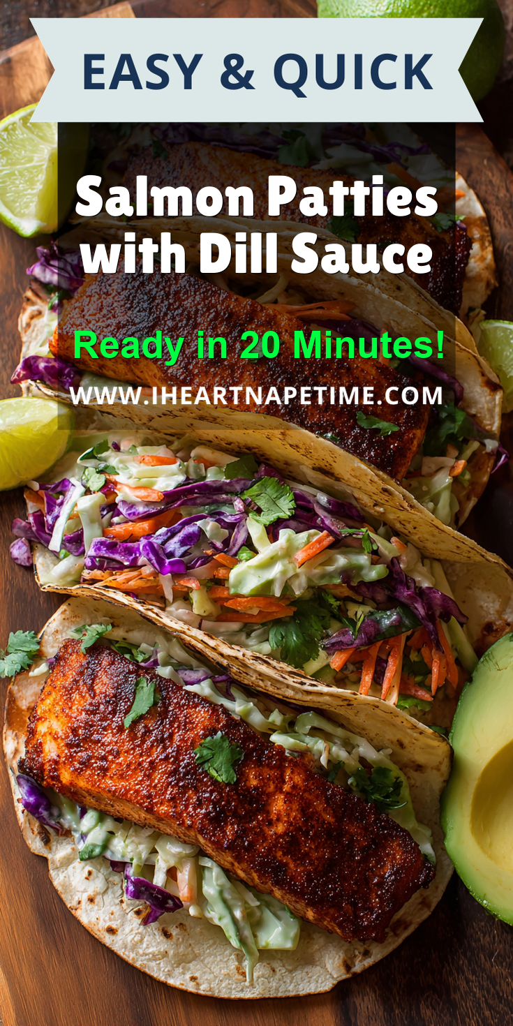 Salmon Patties with Dill Sauce served warm with cozy spices