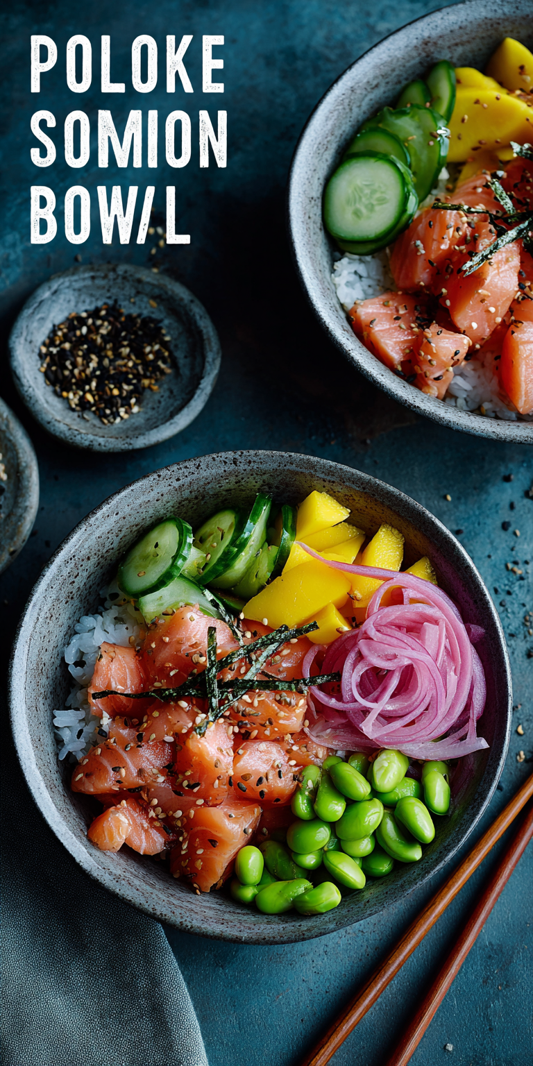 Salmon Poke Bowl Healthy Lunch served warm with cozy spices