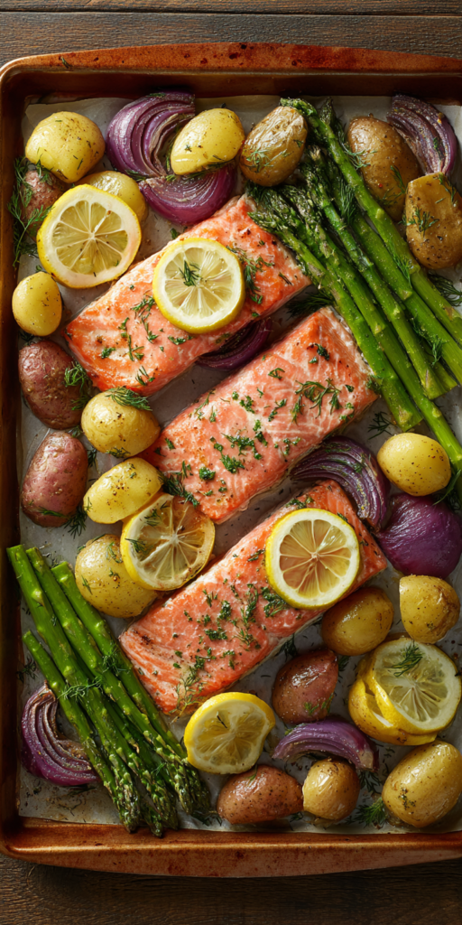 Sheet Pan Lemon Herb Roasted Salmon served warm with cozy spices