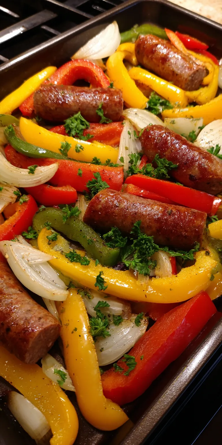 Sheet Pan Sausage and Peppers Simple Recipe served warm with cozy spices