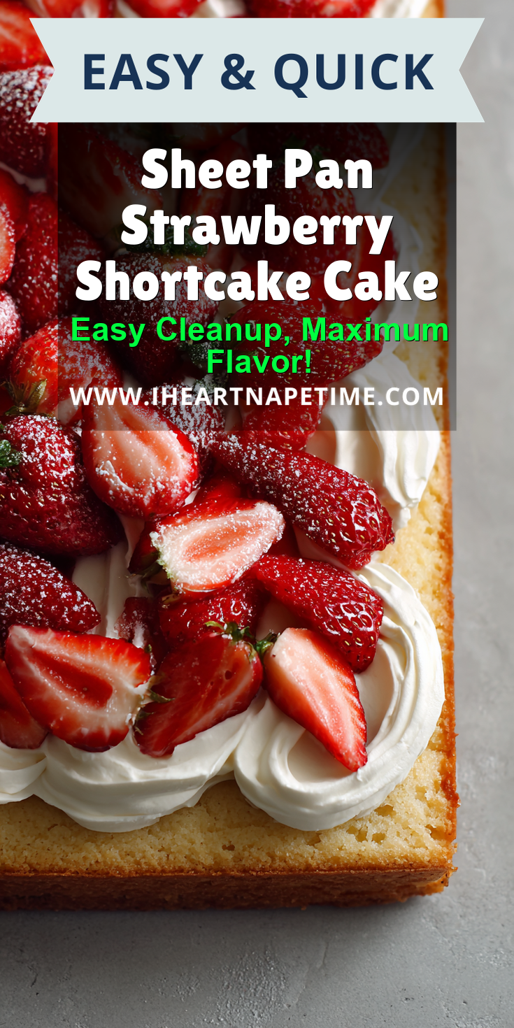 Sheet Pan Strawberry Shortcake Cake served warm with cozy spices
