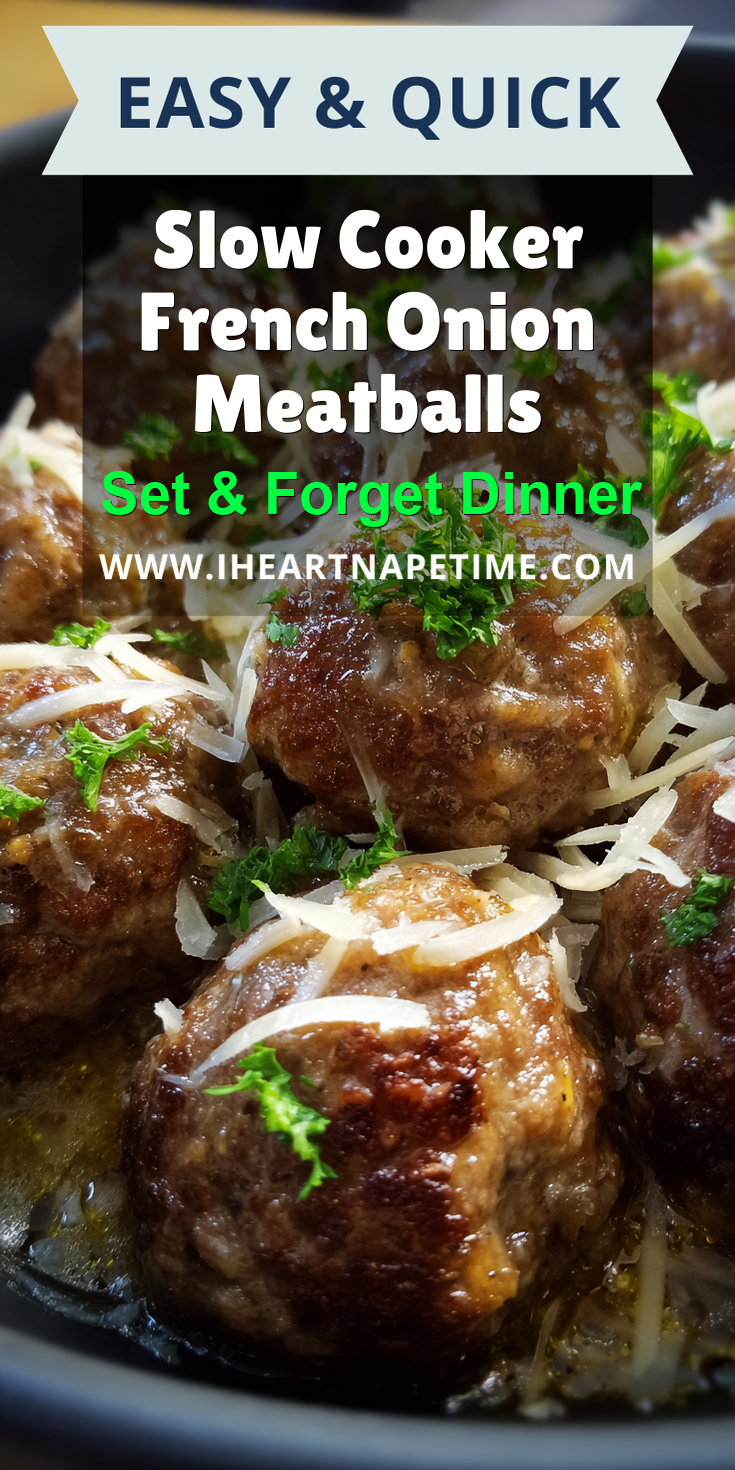 Slow Cooker French Onion Meatballs served warm with cozy spices