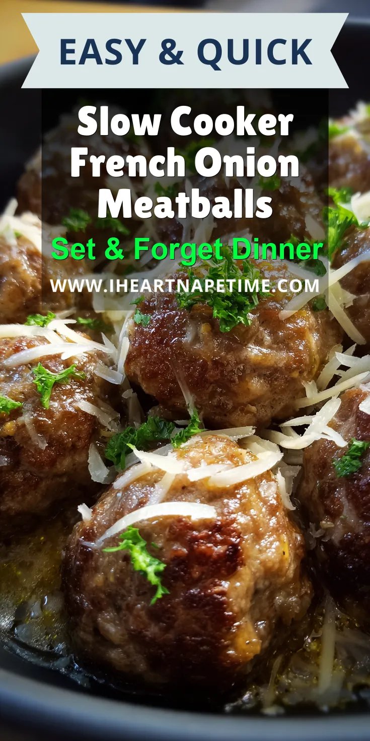 Slow Cooker French Onion Meatballs served warm with cozy spices