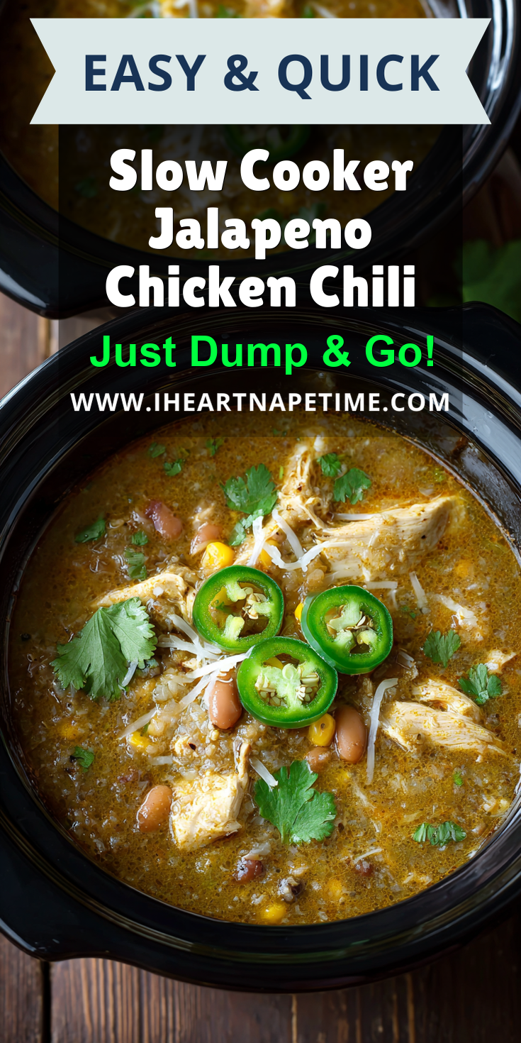 Slow Cooker Jalapeno Chicken Chili served warm with cozy spices