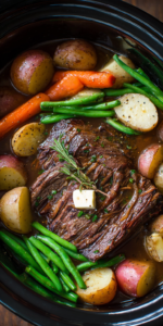 Slow Cooker Mississippi Pot Roast served warm with cozy spices