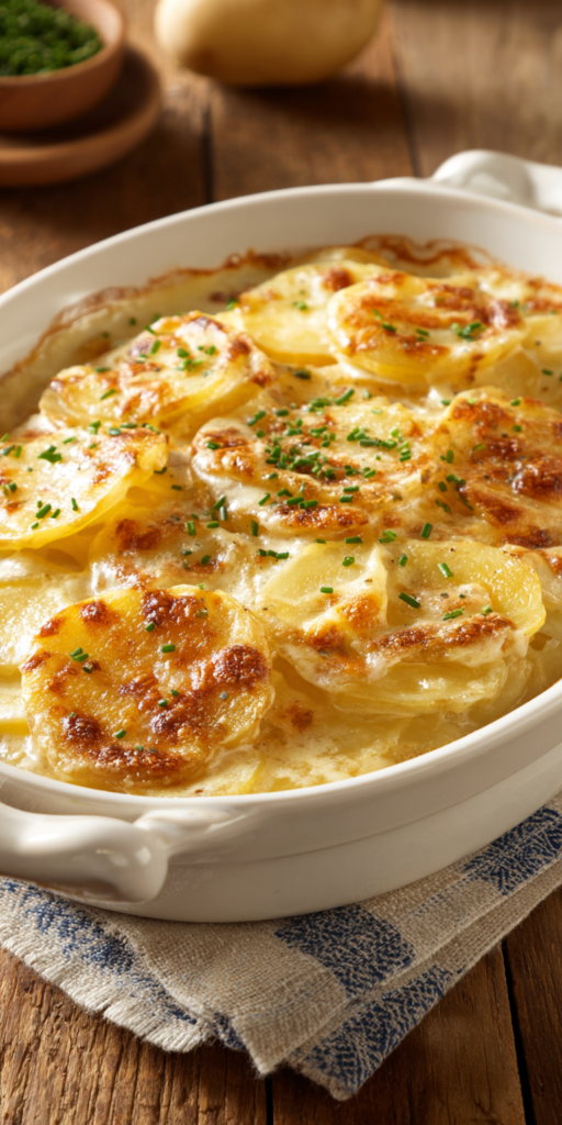 Slow Cooker Scalloped Potatoes Easy served warm with cozy spices