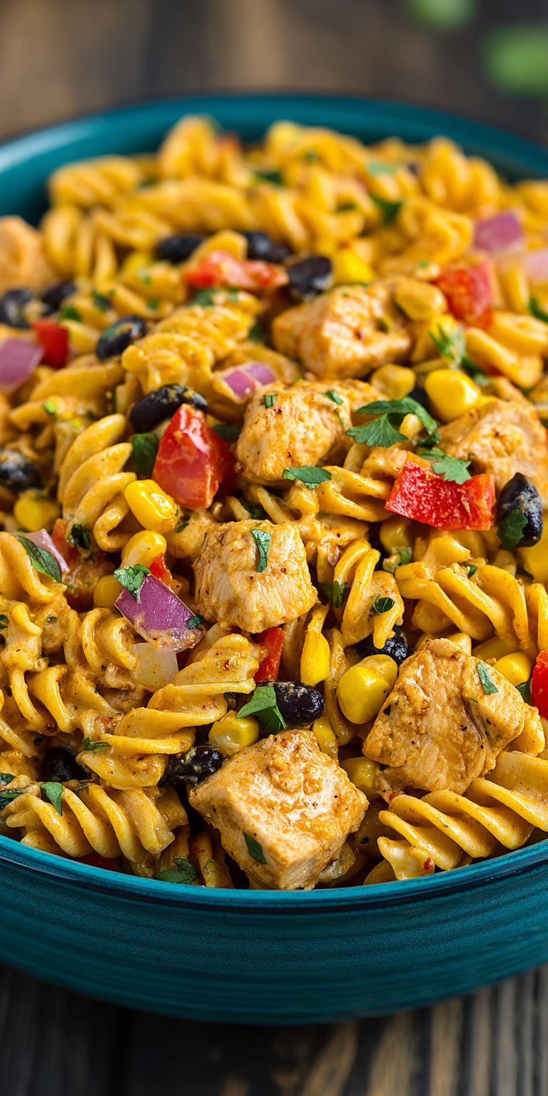 Southwest Chicken Pasta Salad Meal Prep served warm with cozy spices