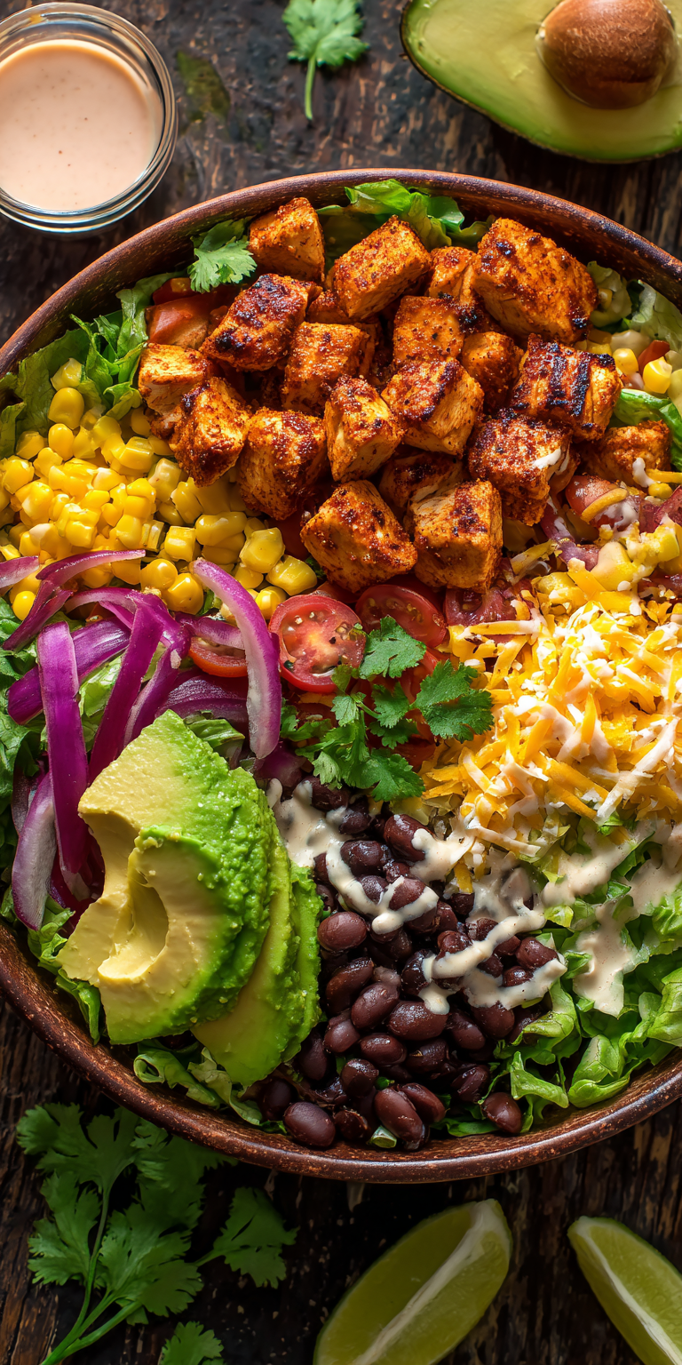 Spicy Southwest Chicken Salad Bowl served warm with cozy spices