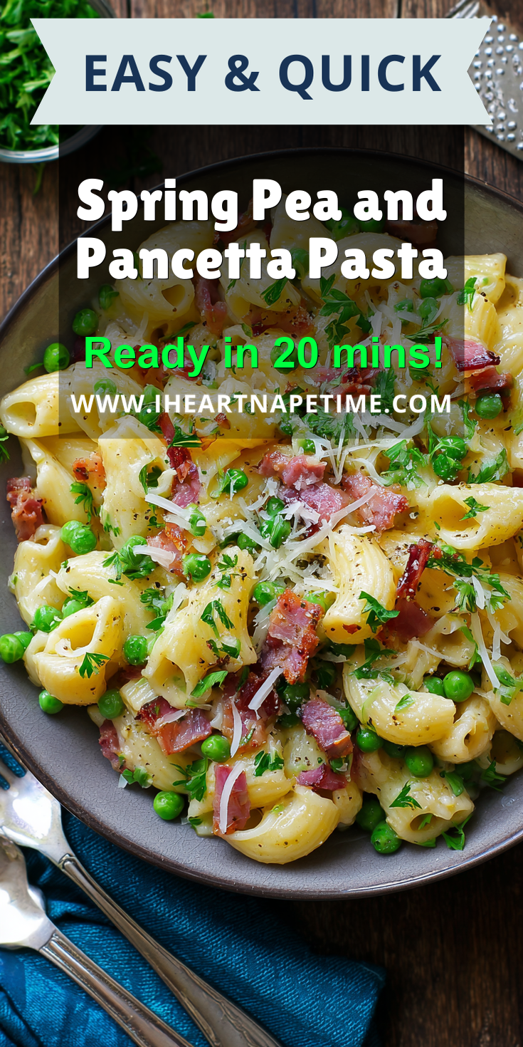 Spring Pea and Pancetta Pasta served warm with cozy spices