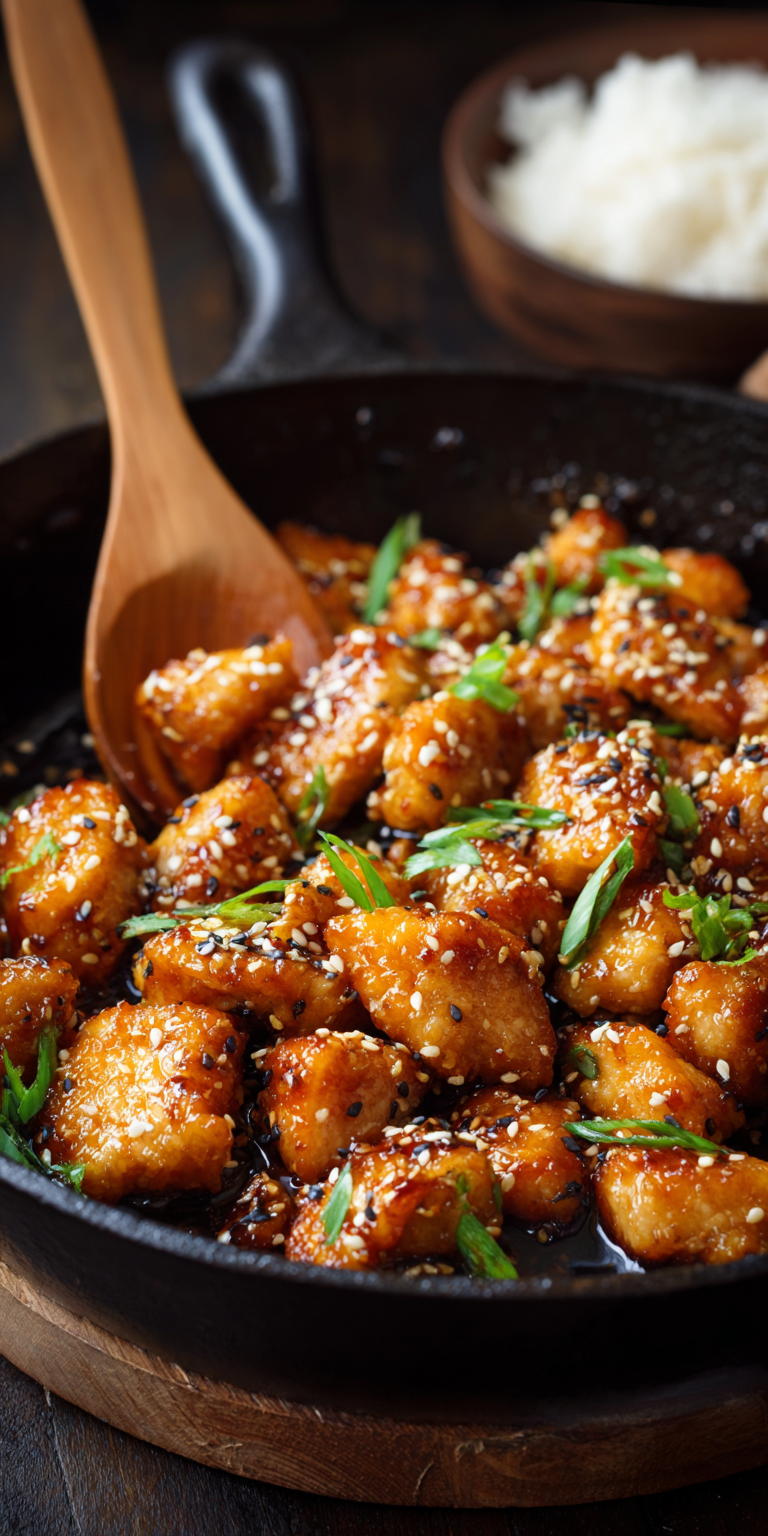 Sticky Sesame Chicken Simple and Quick served warm with cozy spices