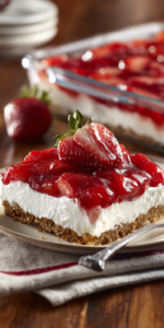 Strawberry Pretzel Salad Dessert served warm with cozy spices