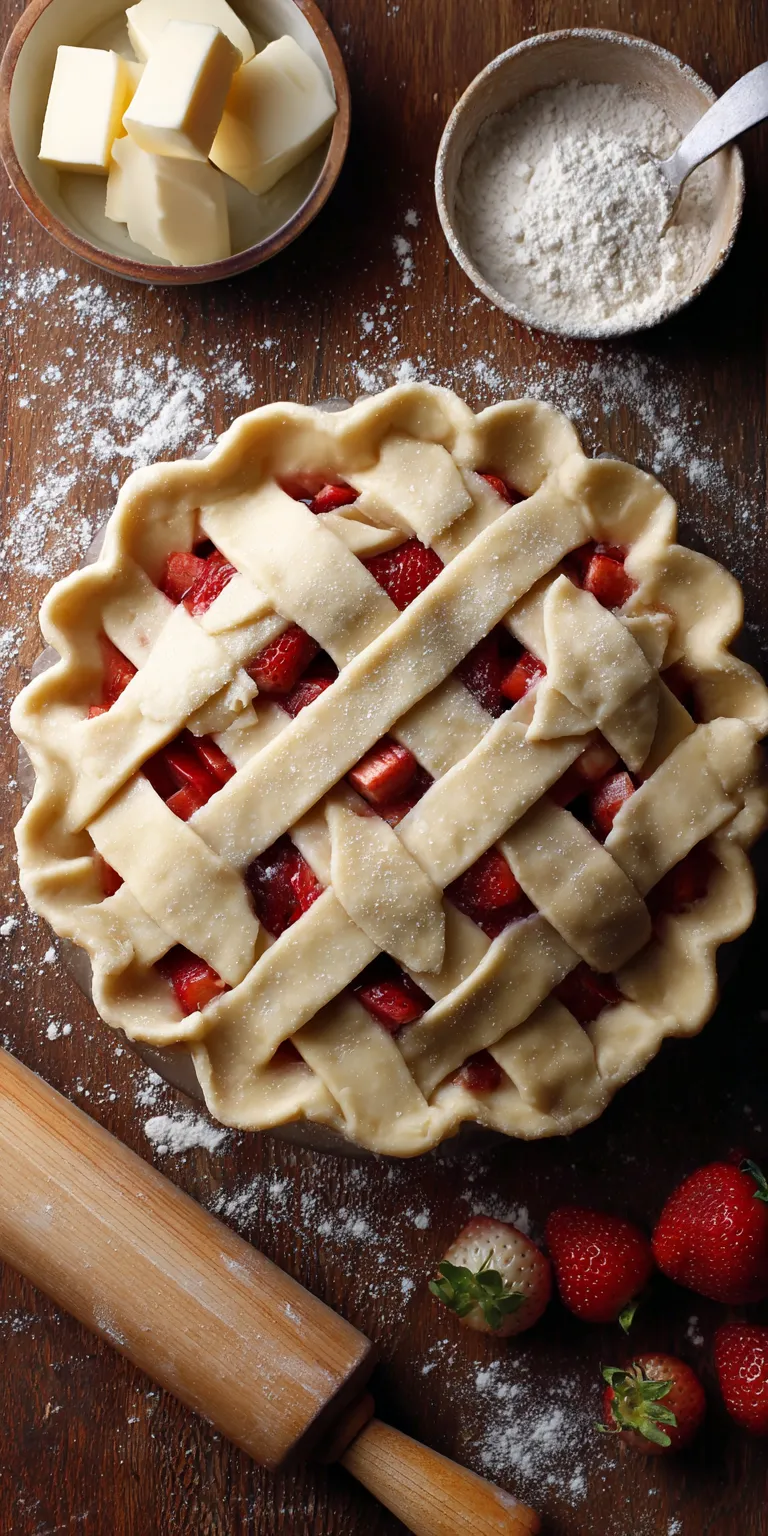 Strawberry Rhubarb Pie Lattice Crust served warm with cozy spices
