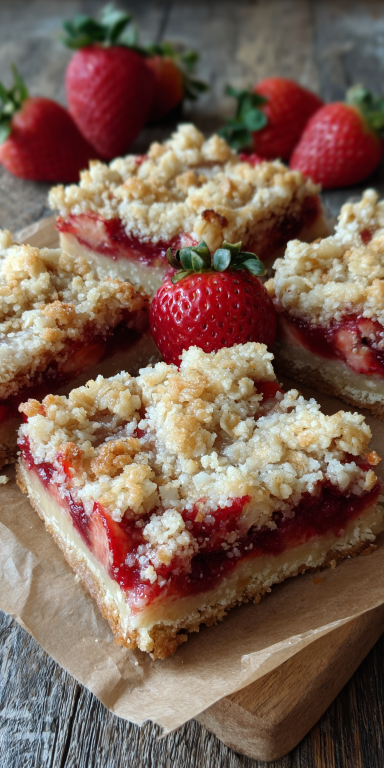 Strawberry Shortcake Crumble Bars served warm with cozy spices