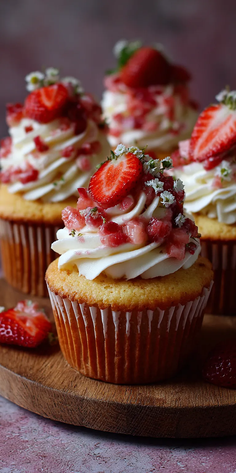 Strawberry Shortcake Cupcakes with Cream served warm with cozy spices