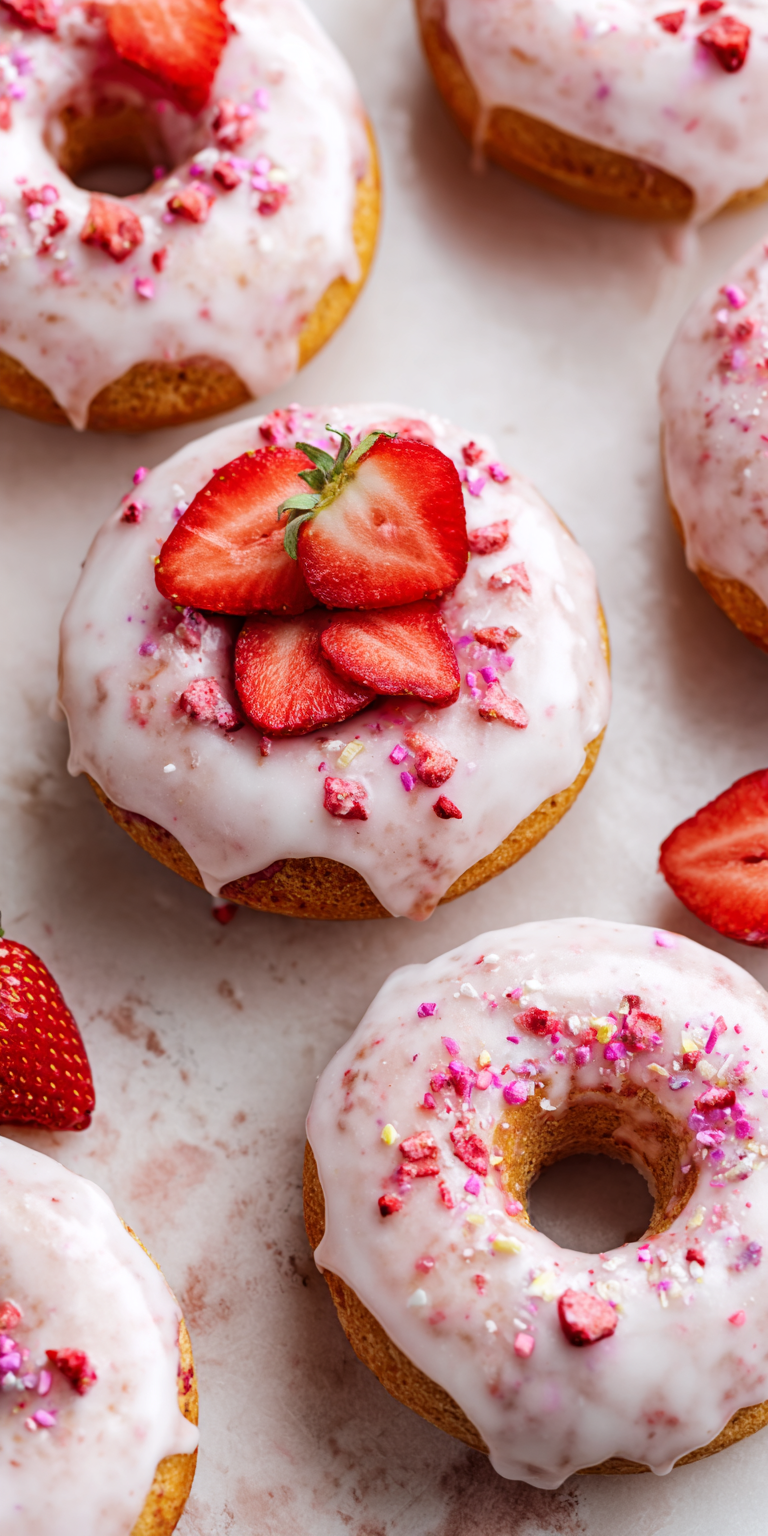 Strawberry Shortcake Donuts Baked served warm with cozy spices