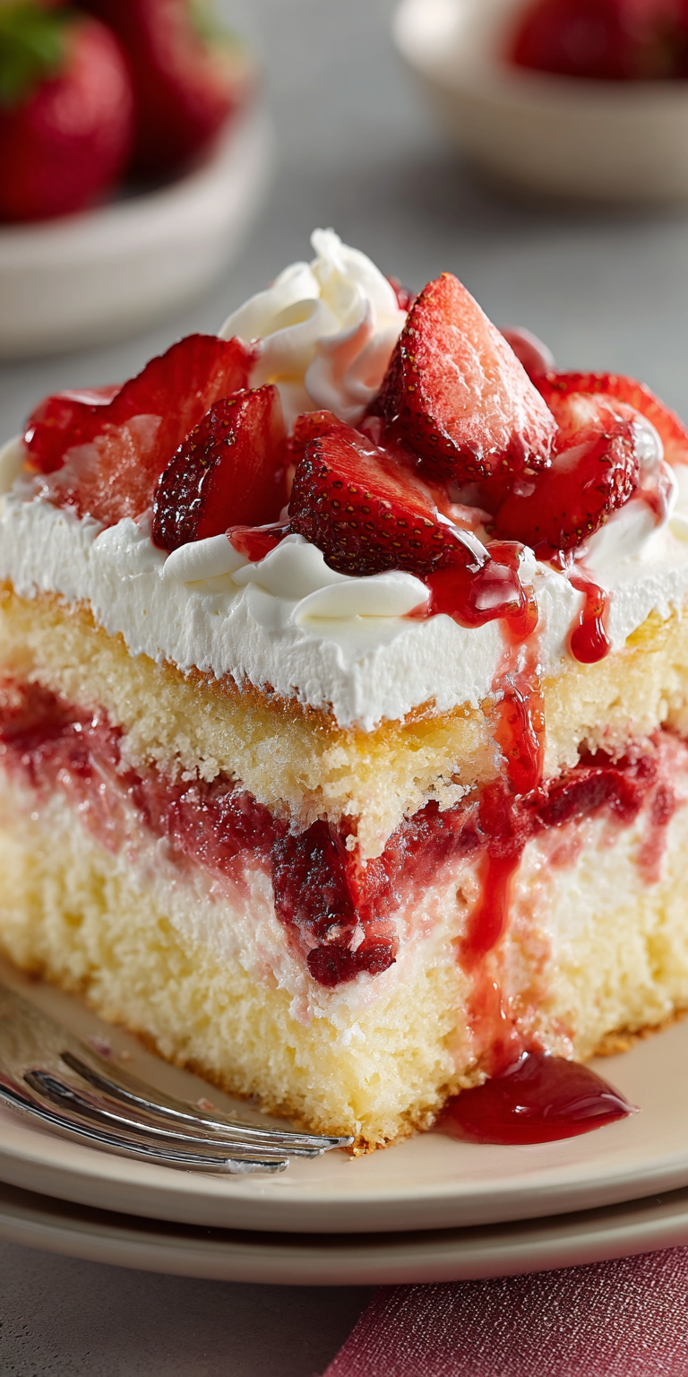 Strawberry Shortcake Poke Cake served warm with cozy spices