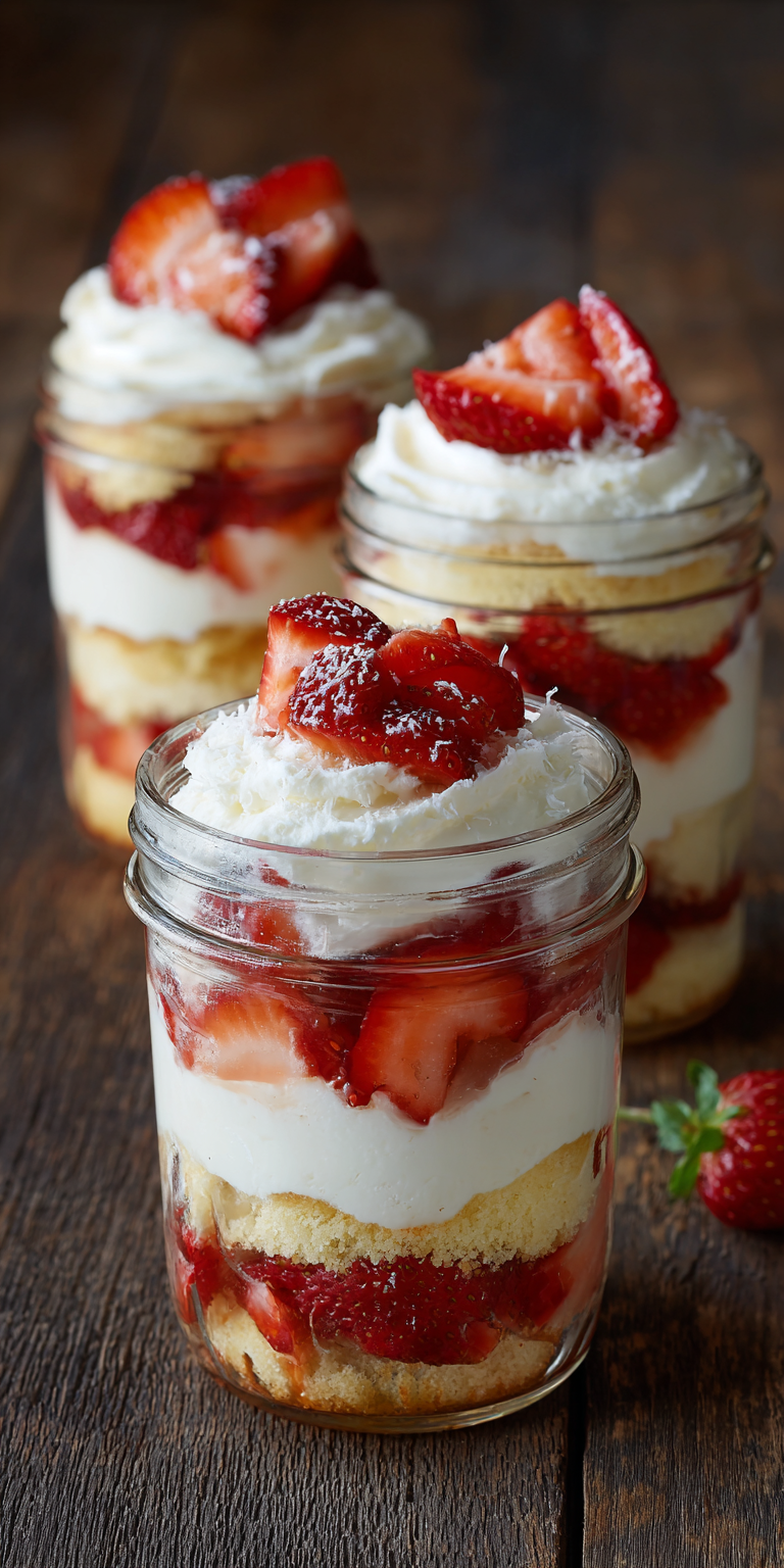 Strawberry Shortcake Trifle in Mason Jars served warm with cozy spices