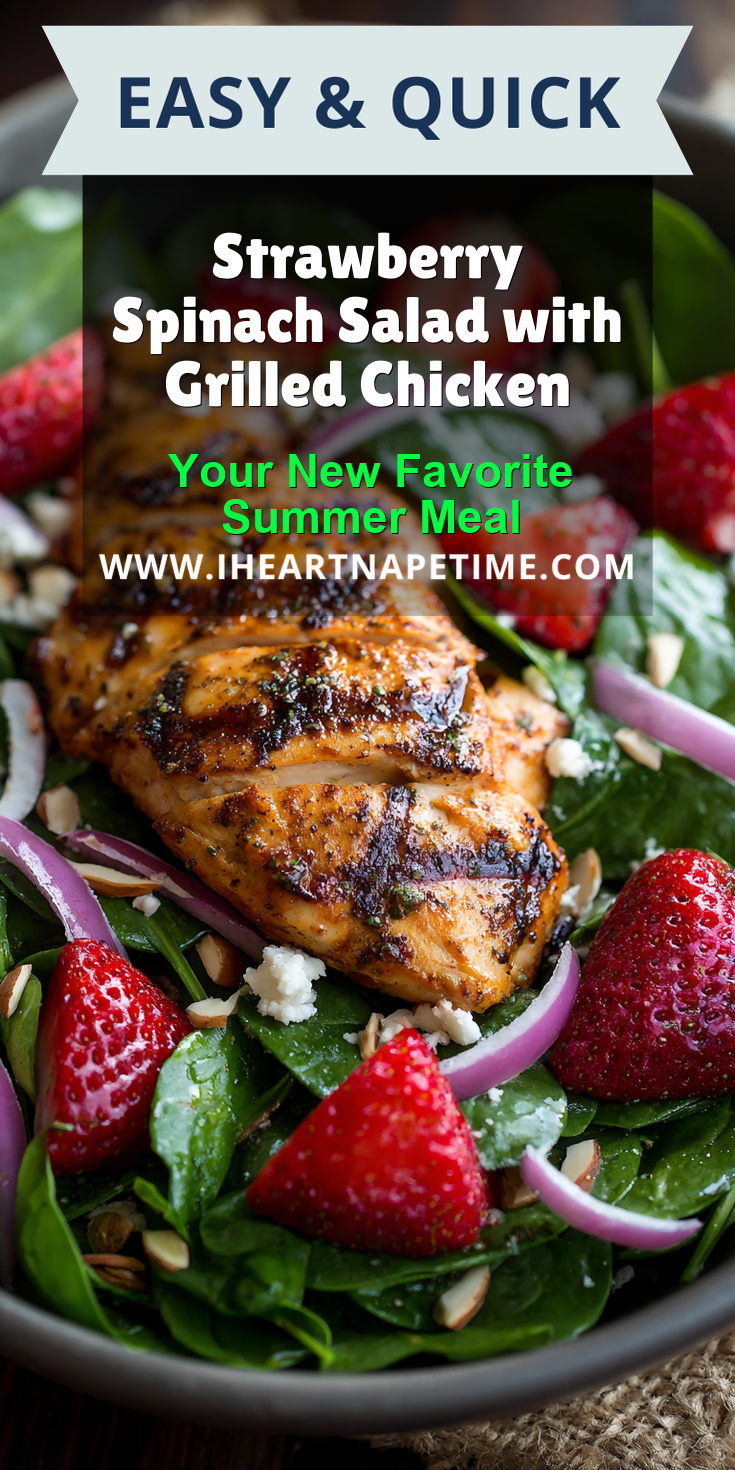 Strawberry Spinach Salad with Grilled Chicken served warm with cozy spices