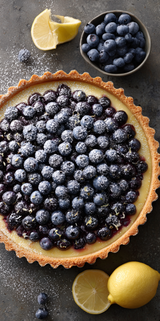 Stunning Blueberry Lemon Tart served warm with cozy spices