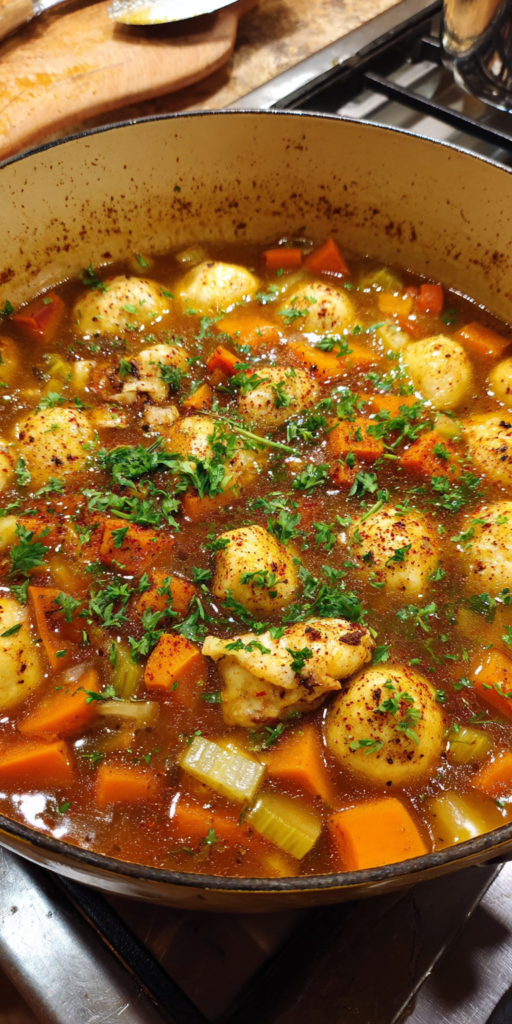 Sweet Potato Dumplings Chicken Soup served warm with cozy spices