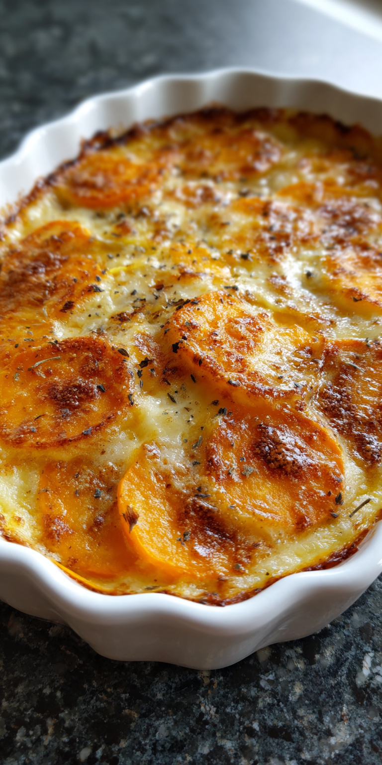 Sweet Potato Scalloped Potatoes served warm with cozy spices