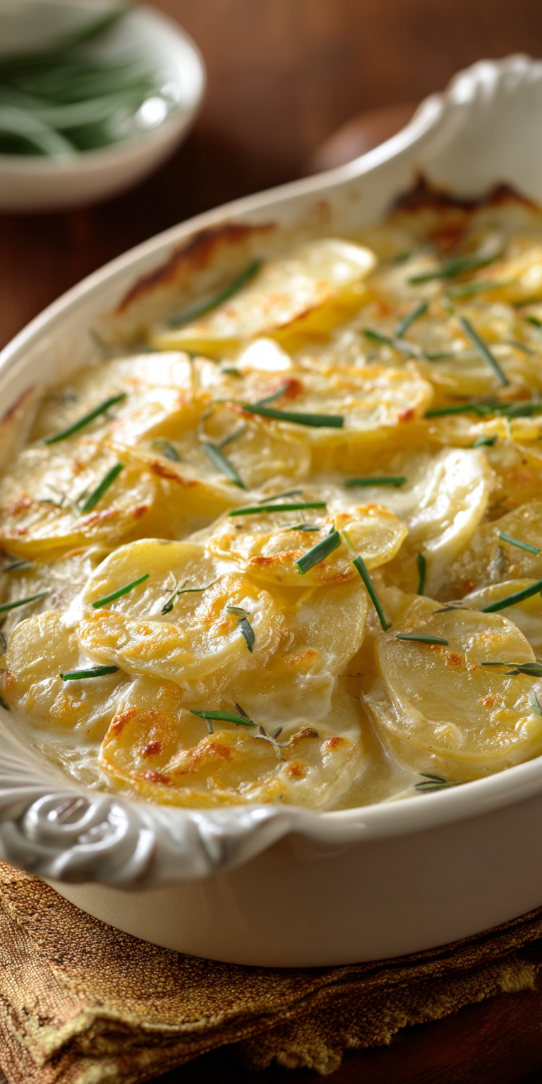 Truffle Oil Fancy Scalloped Potatoes served warm with cozy spices