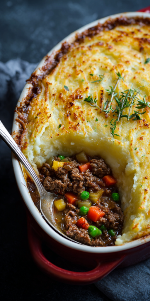 Venison Shepherd's Pie with Beef Broth served warm with cozy spices