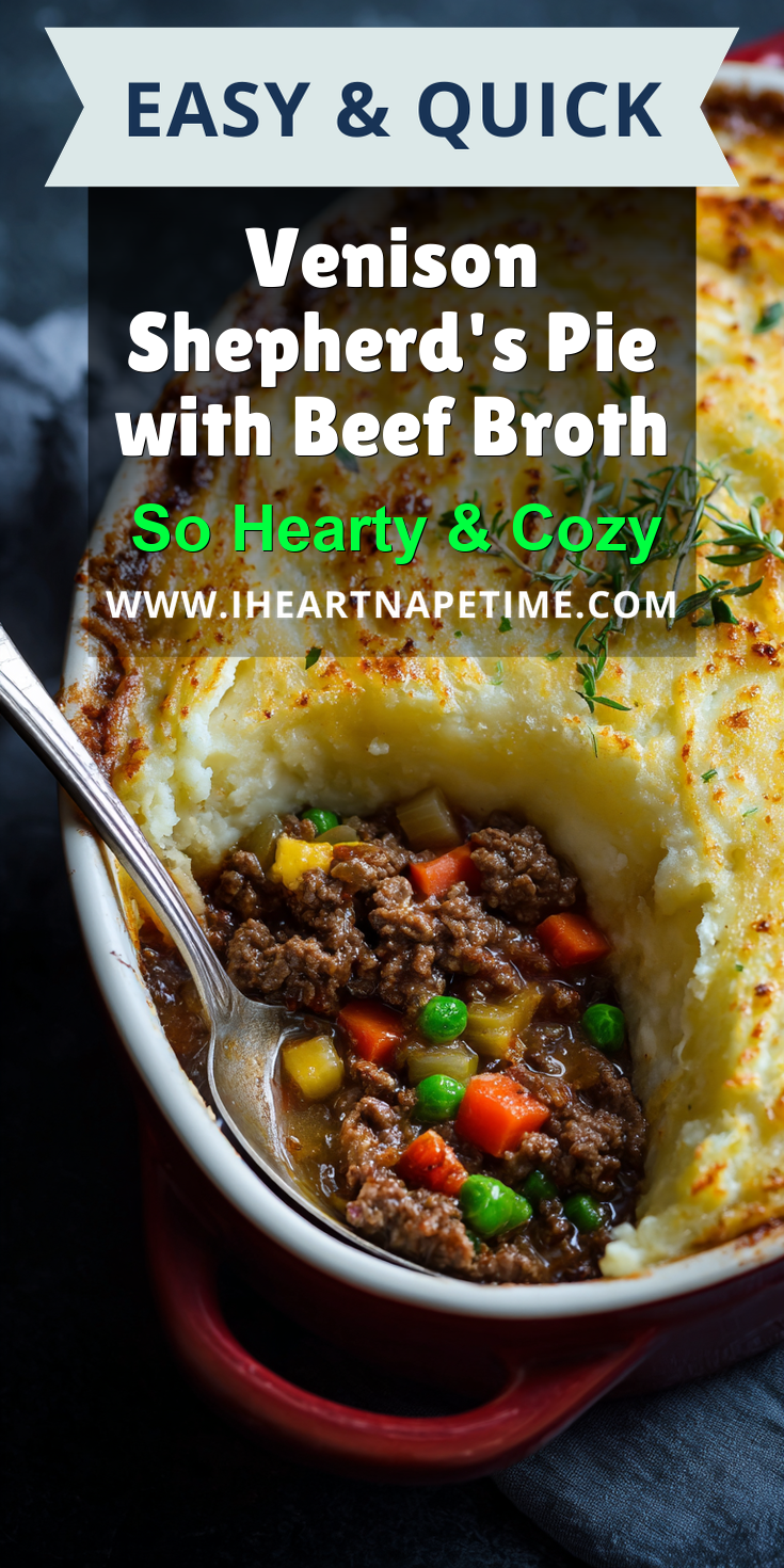 Venison Shepherd's Pie with Beef Broth served warm with cozy spices