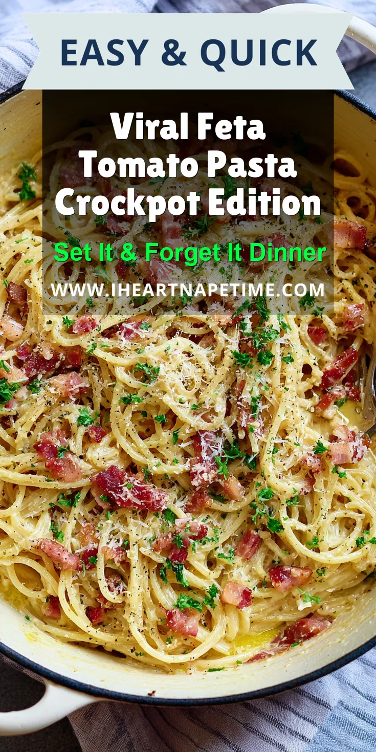 Viral Feta Tomato Pasta Crockpot Edition served warm with cozy spices