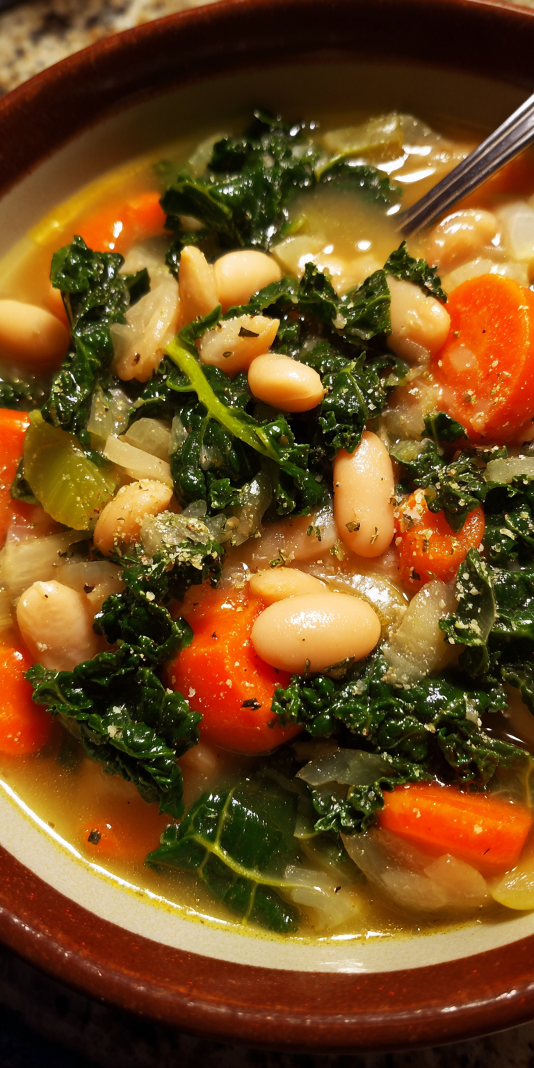 White Bean and Kale Spring Soup Recipes served warm with cozy spices