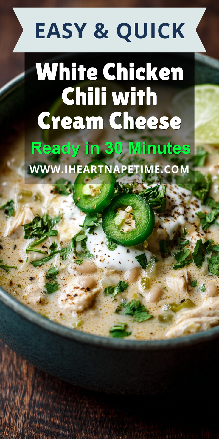 White Chicken Chili with Cream Cheese served warm with cozy spices