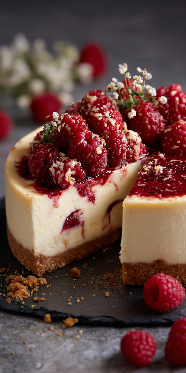 White Chocolate Raspberry Cheesecake served warm with cozy spices