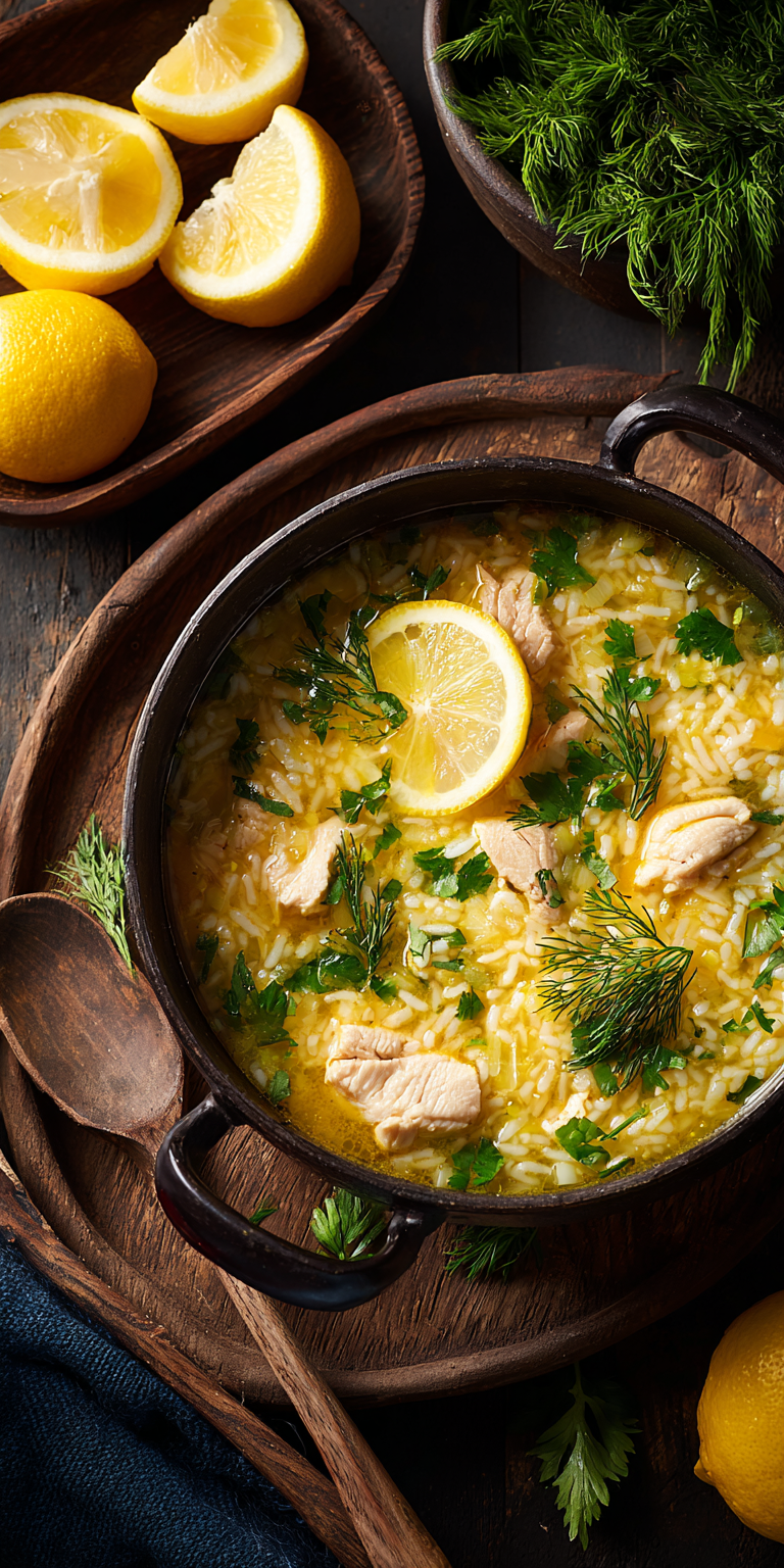 Zesty Lemon Rice Soup with Chicken served warm with cozy spices