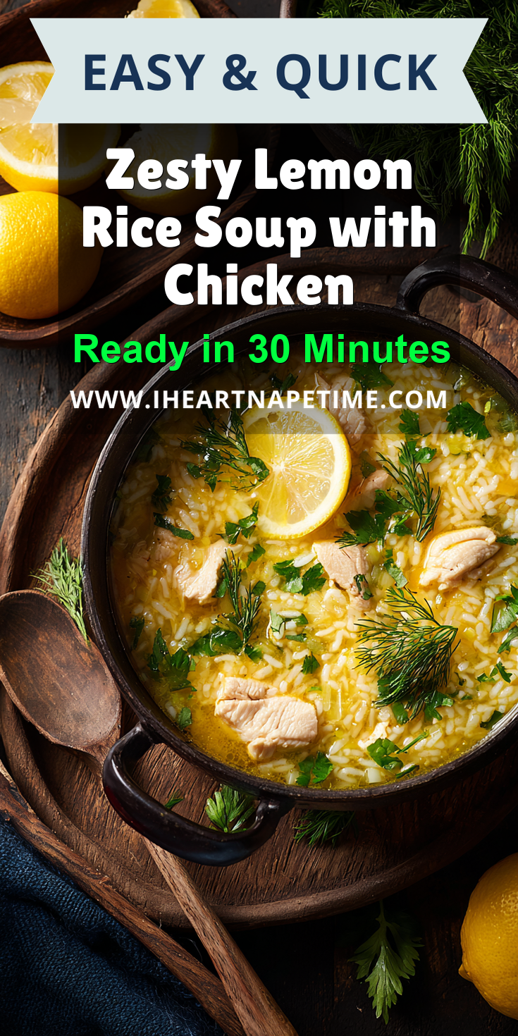 Zesty Lemon Rice Soup with Chicken served warm with cozy spices