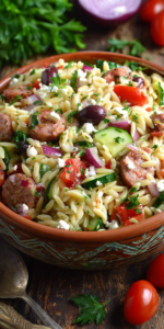 Zesty Mediterranean Orzo Pasta Salad served warm with cozy spices