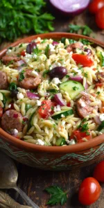 Zesty Mediterranean Orzo Pasta Salad served warm with cozy spices