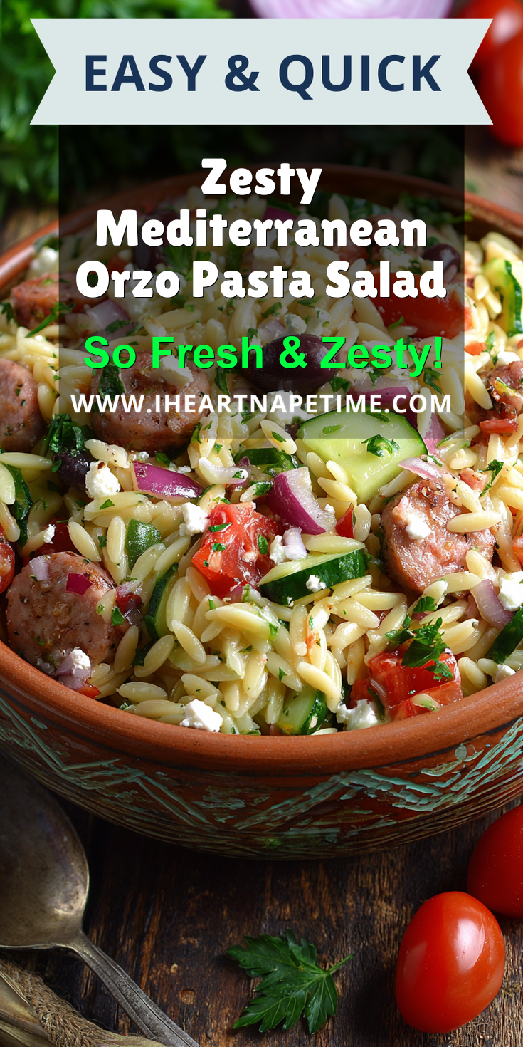 Zesty Mediterranean Orzo Pasta Salad served warm with cozy spices
