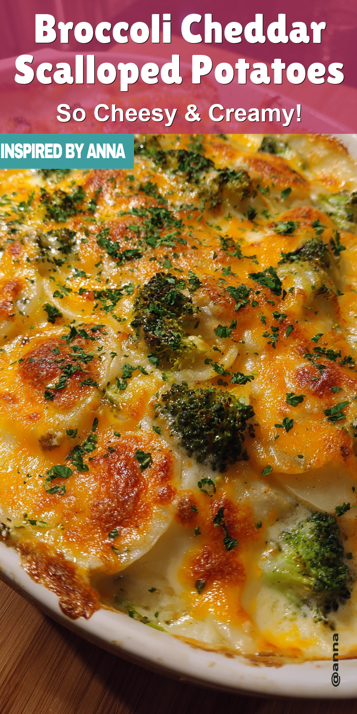 Broccoli Cheddar Scalloped Potatoes served warm with cozy spices
