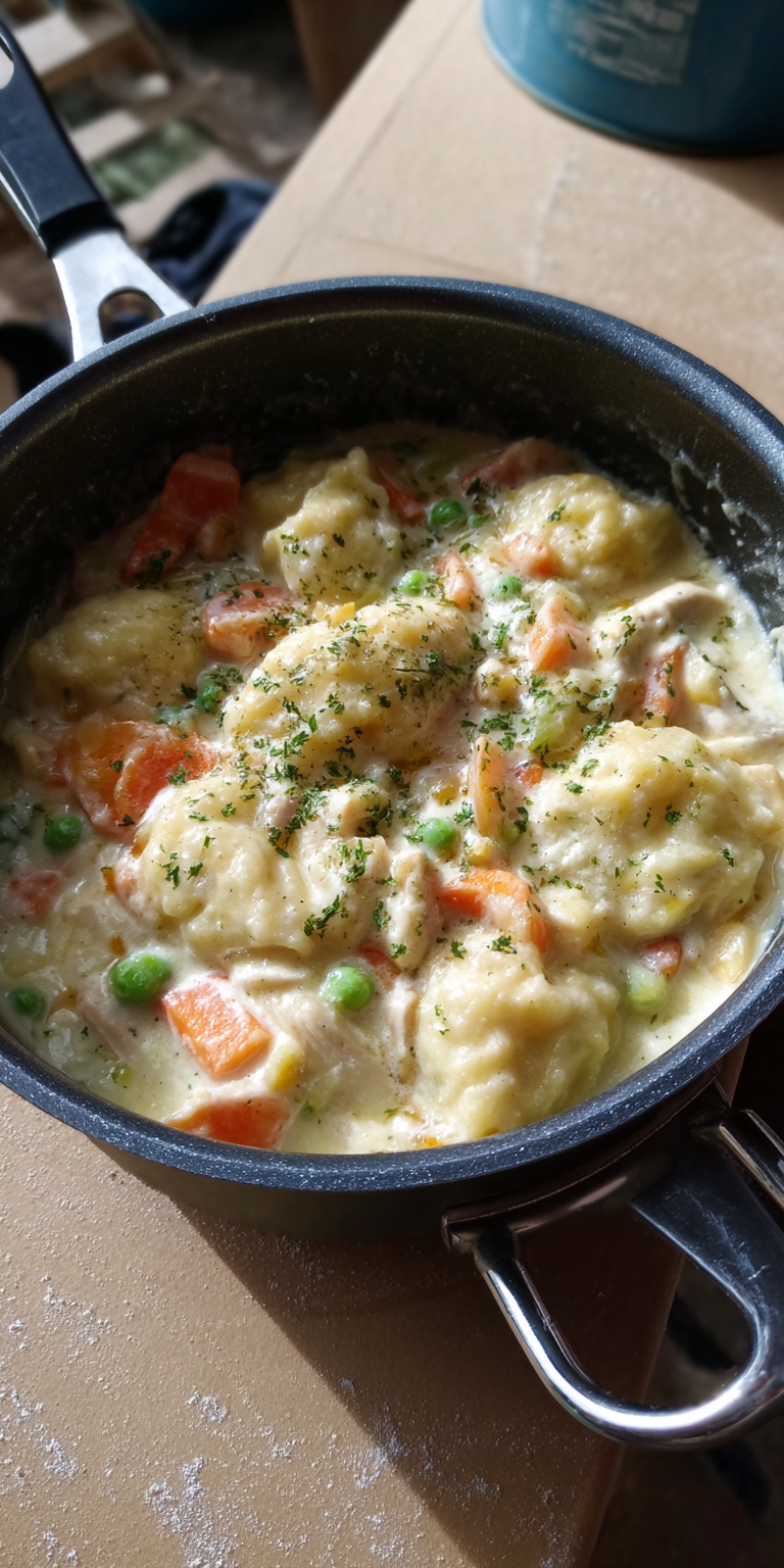 Campfire Chicken And Dumplings served warm with cozy spices