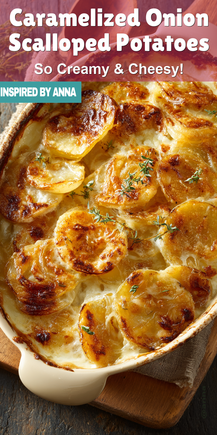Caramelized Onion Scalloped Potatoes served warm with cozy spices
