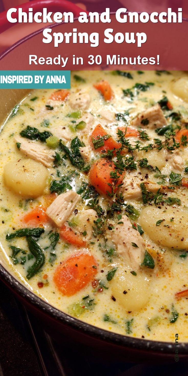 Chicken and Gnocchi Spring Soup served warm with cozy spices