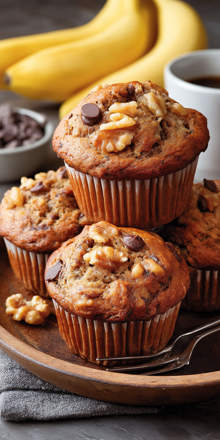 Chunky Monkey Banana Muffins served warm with cozy spices