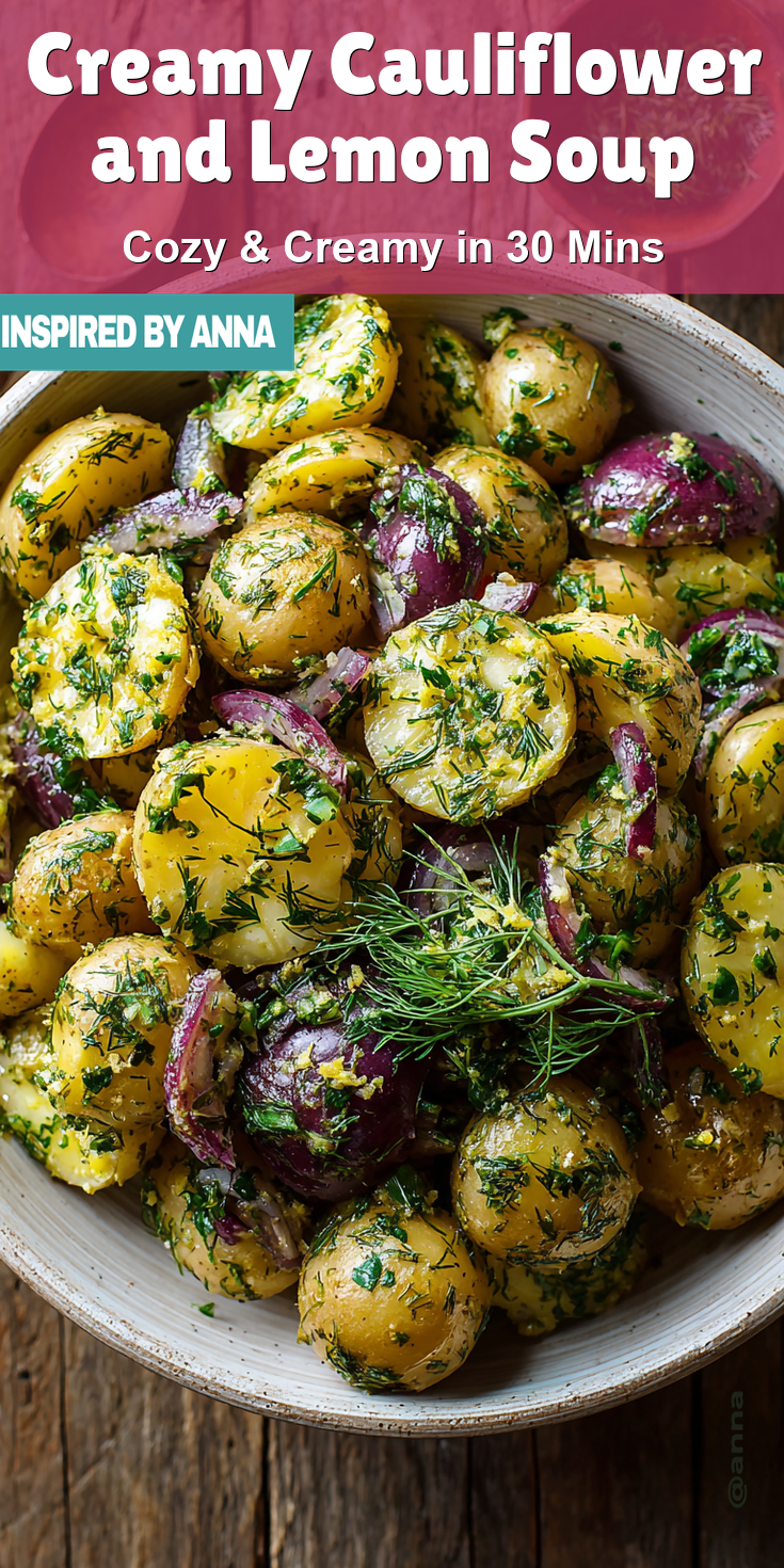 Creamy Cauliflower and Lemon Soup served warm with cozy spices