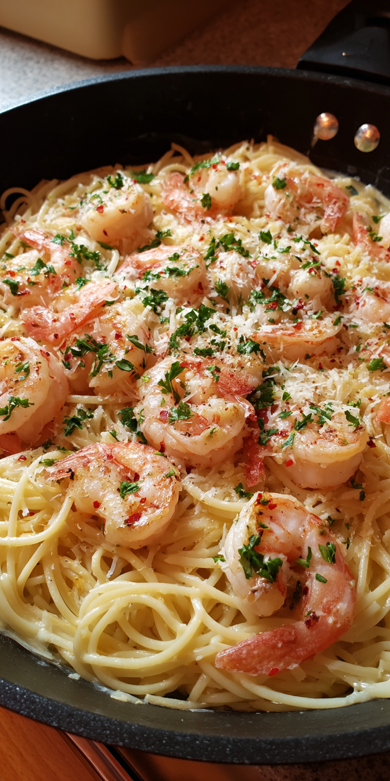 Creamy Shrimp Scampi Pasta served warm with cozy spices